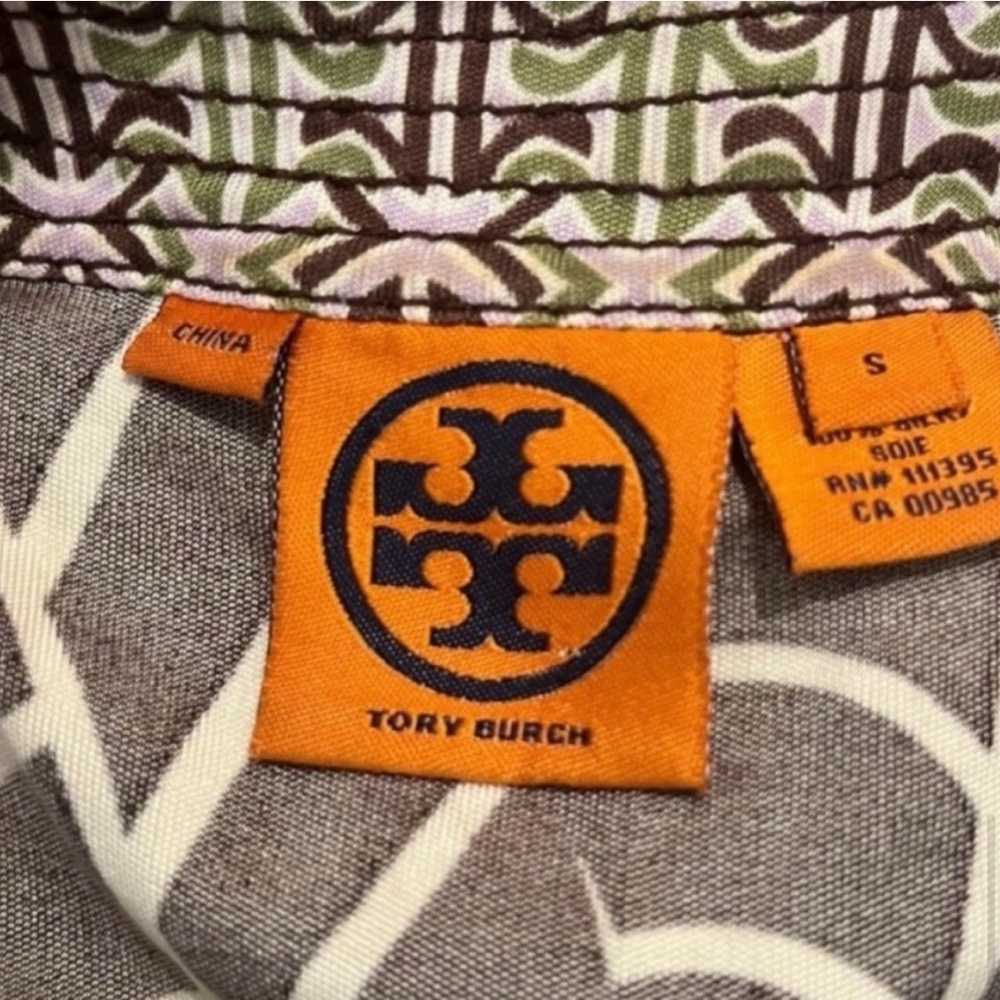 TORY BURCH Brown Banana Leaf Print V-Neck Empire Silk Sheath Dress - Small-EUC - Picture 8 of 9